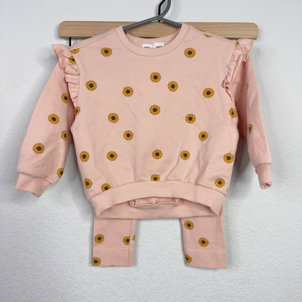 Miles The Label 2 Piece Set Girls 9M‎ Organic Sunflower Ruffle Whimsical Boho
